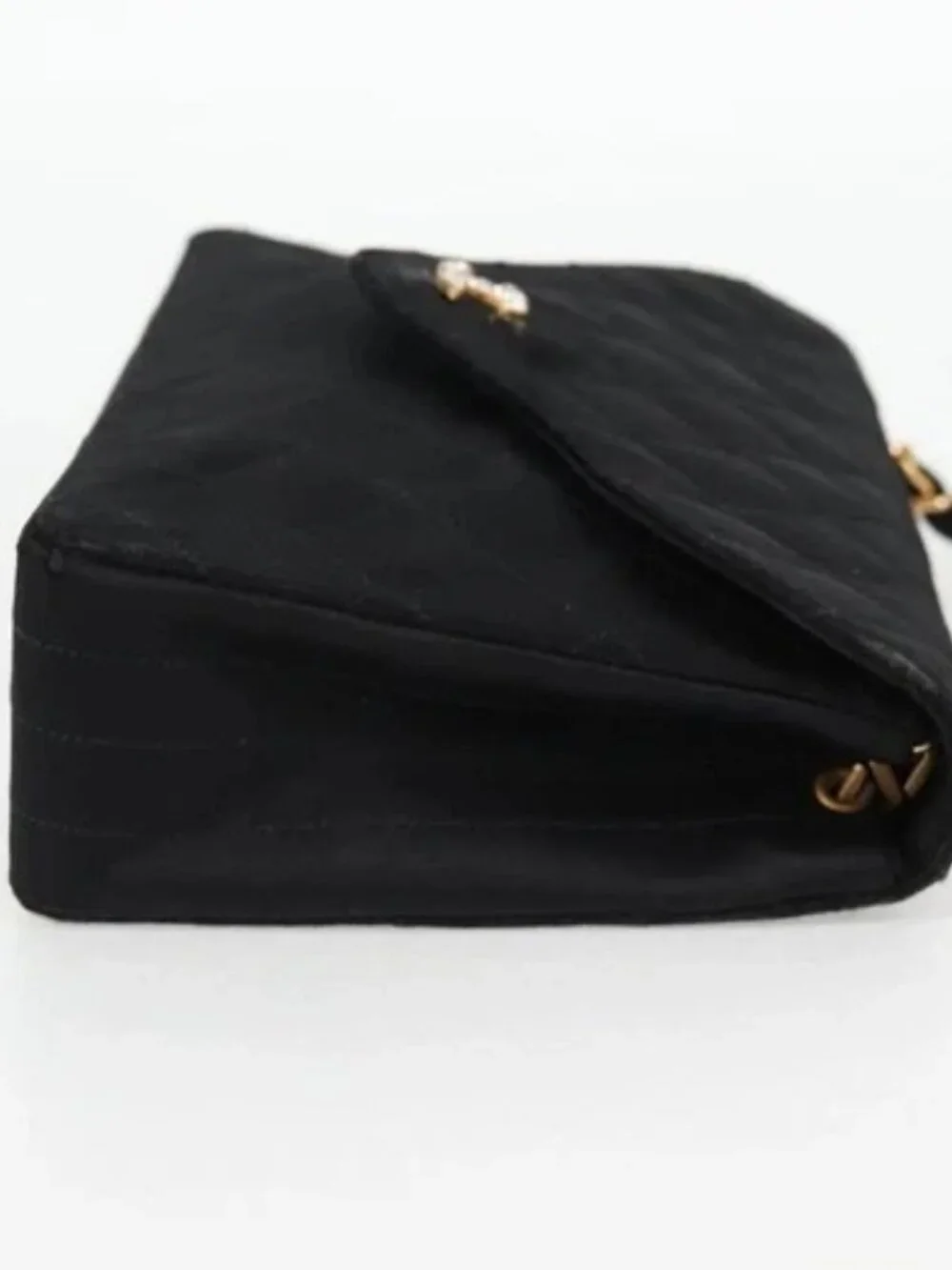CHANEL Matelasse Chain Shoulder Bag Satin Black Gold CC Auth bs8554